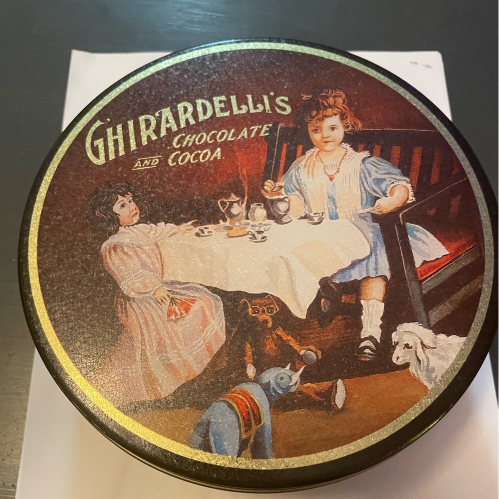 Ghirardelli Gold and Black tea party Tin see pics